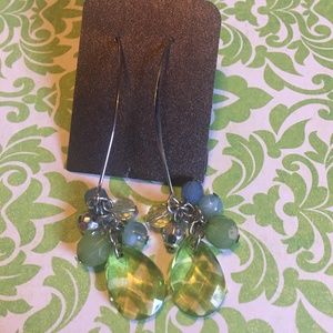 Green Teardrop Gem Dangle Earrings